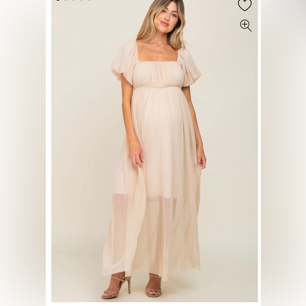 Pink Blush Maternity Beige Pleated Puff Sleeve Maxi Dress